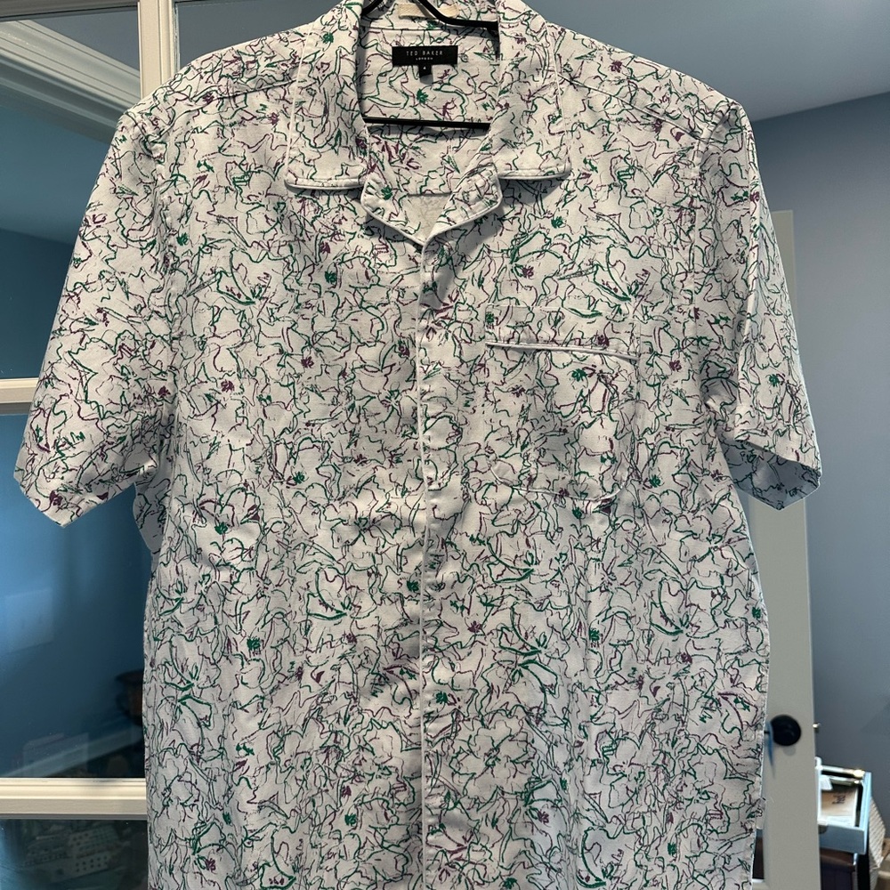 Ted Baker Green and White Casual Button Down Shirt